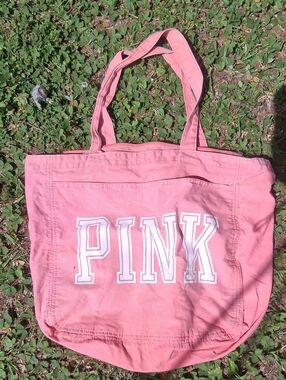 PINK Victoria's Secret Pink Canvas Tote with White Logo